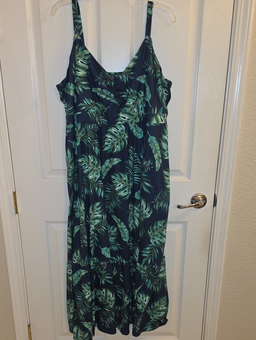 PinUp Fashion Tropical Leaf Print Maxi Dress - Navy & Green